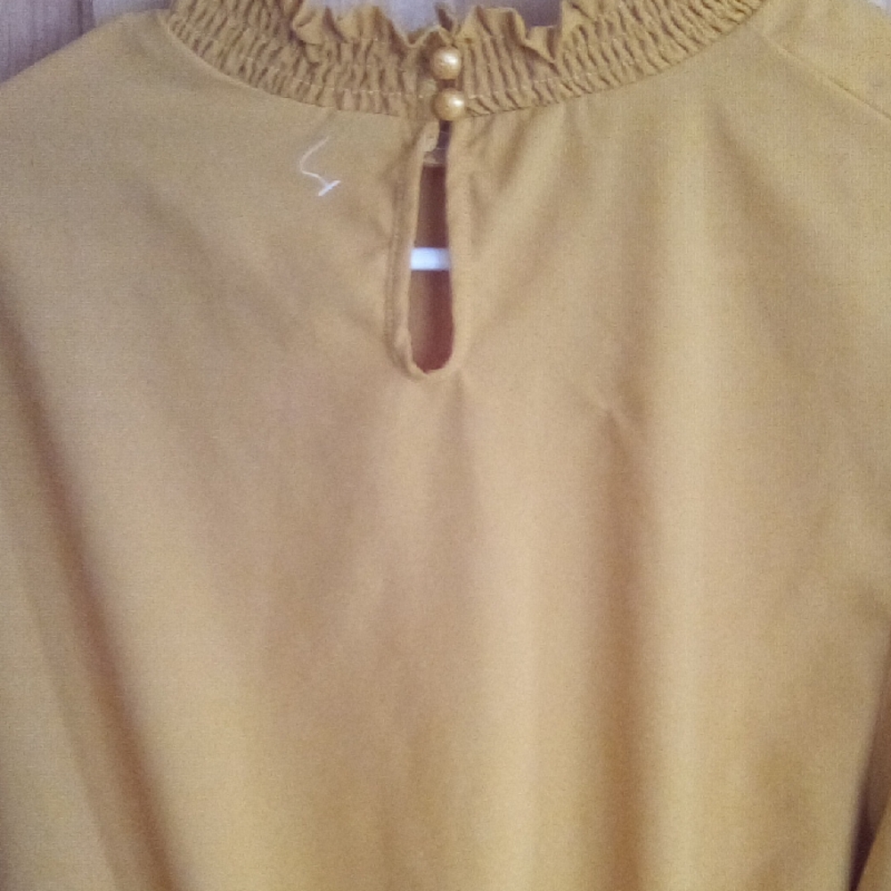 Women's Mustard Ruffle Neck Blouse - Picture 9 of 14